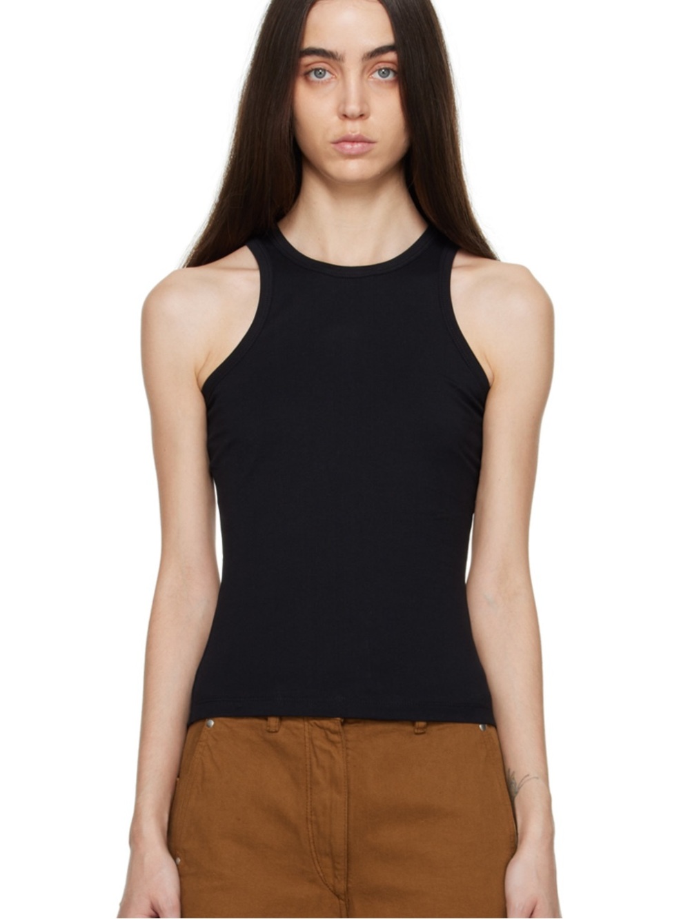 Mark Kenly Domino Tan Black Sleeveless Racer Tank Top - Women
